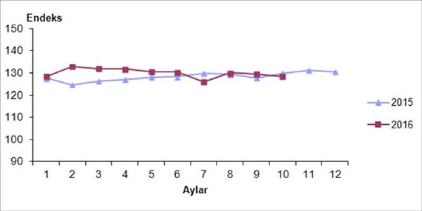 Mevsim ve takvim etkilerinden arındırılmış perakende satış hacim endeksi (2010=100), Ekim 2016