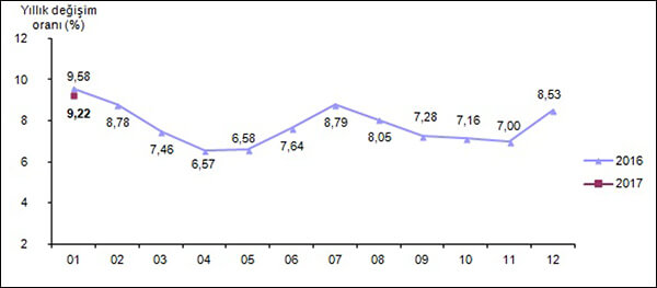 Tüketici fiyat endeksi, Ocak 2017 [2003=100]