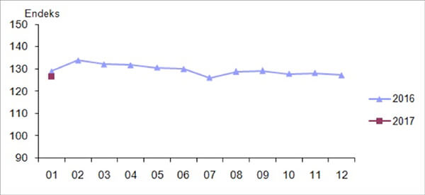 Mevsim ve takvim etkilerinden arındırılmış perakende satış hacim endeksi, Ocak 2017 [2010=100]