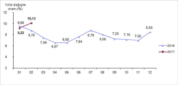 Tüketici fiyat endeksi, Şubat 2017