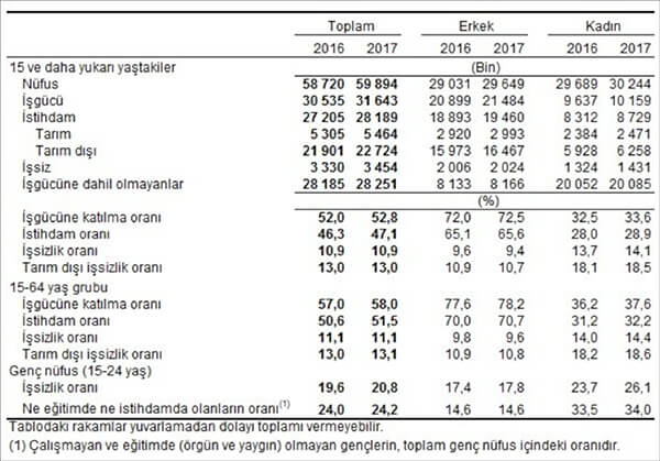 Temel işgücü göstergeleri, 2016, 2017