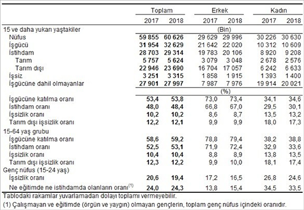 Mevsim etkilerinden arındırılmamış temel işgücü göstergeleri, Haziran 2017, Haziran 2018