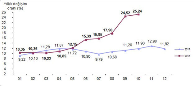 Tüketici fiyat endeksi, Ekim 2018 [2003=100]